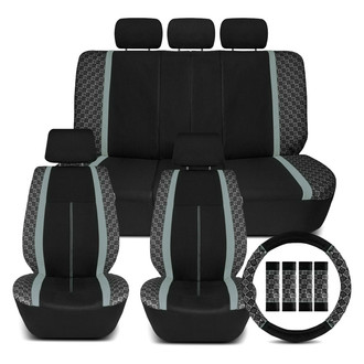 FH Group® - We Are Young Life is Fun™ Checker Printed 1st & 2nd Row Black & Gray Seat Covers