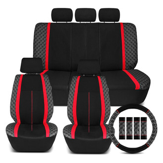 FH Group® - We Are Young Life is Fun™ Checker Printed 1st & 2nd Row Black & Red Seat Covers