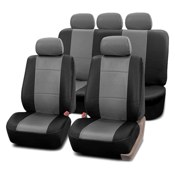  FH Group® - 1st & 2nd Row Premium PU Leather 1st & 2nd Row Black & Gray Seat Covers