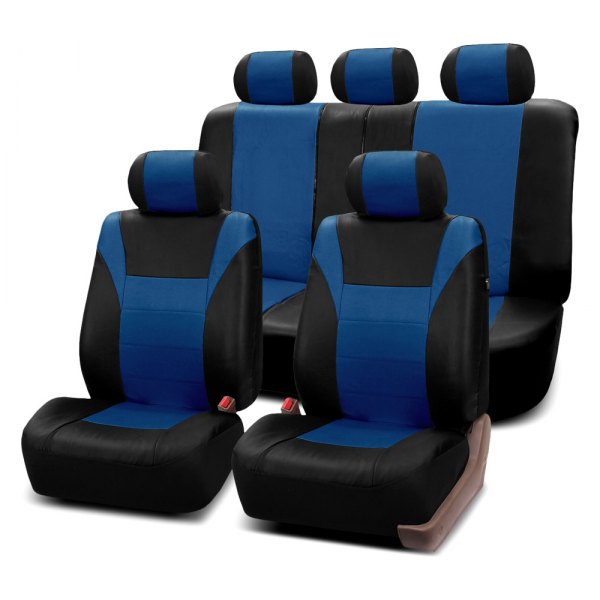  FH Group® - 1st & 2nd Row Racing PU Leather 1st & 2nd Row Black & Blue Seat Covers