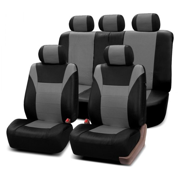  FH Group® - 1st & 2nd Row Racing PU Leather 1st & 2nd Row Black & Gray Seat Covers
