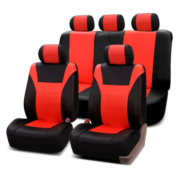  FH Group® - 1st & 2nd Row Racing PU Leather 1st & 2nd Row Black & Tangerine Seat Covers