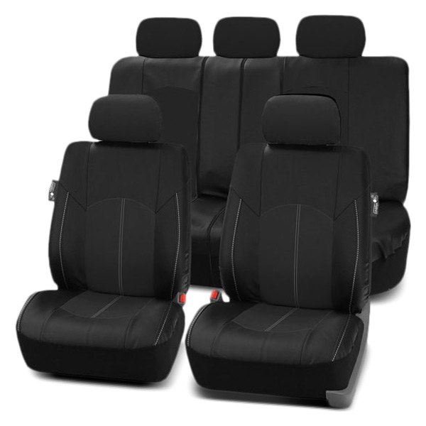  FH Group® - 1st & 2nd Row Highest Grade Faux Leather 1st & 2nd Row Black Seat Covers