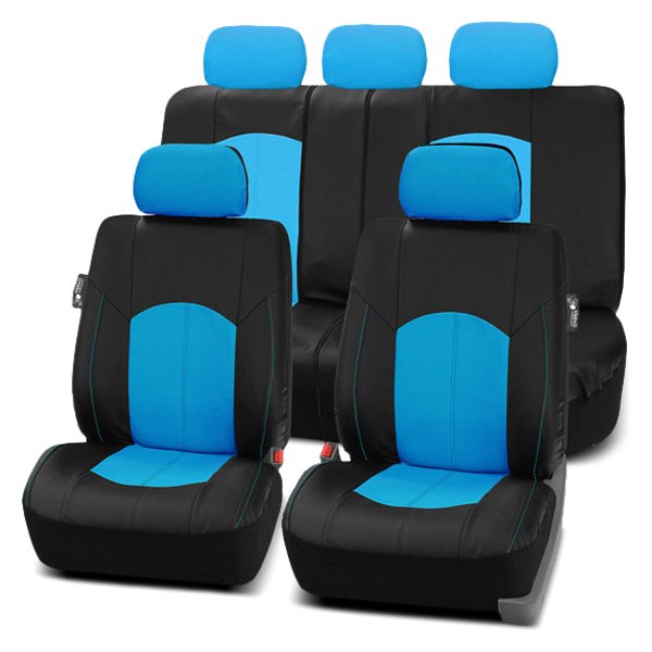  FH Group® - 1st & 2nd Row Highest Grade Faux Leather 1st & 2nd Row Black & Blue Seat Covers