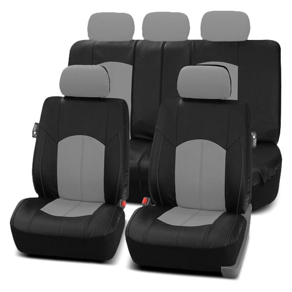  FH Group® - 1st & 2nd Row Highest Grade Faux Leather 1st & 2nd Row Black & Gray Seat Covers
