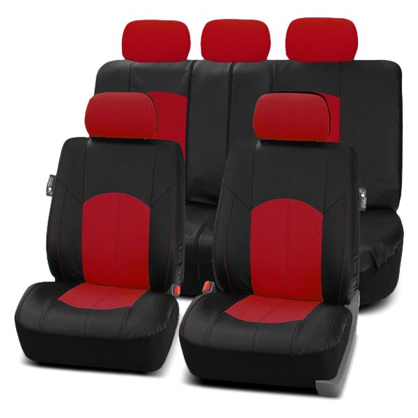  FH Group® - 1st & 2nd Row Highest Grade Faux Leather 1st & 2nd Row Black & Red Seat Covers