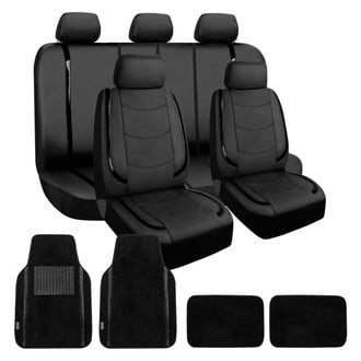 FH Group® - Galaxy13 Metallic Striped Deluxe Leatherette 1st & 2nd Row Seat Covers and Floor Mats