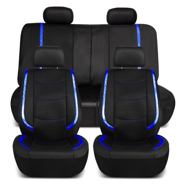  FH Group® - 1st & 2nd Row Galaxy13 Metallic Striped Deluxe Leatherette 1st & 2nd Row Black & Blue Seat Covers