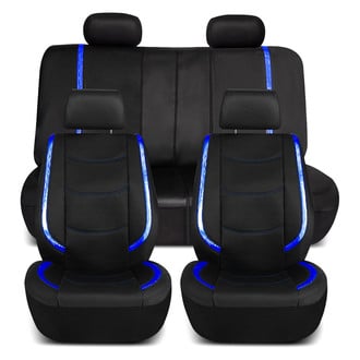 FH Group® - Galaxy13 Metallic Striped Deluxe Leatherette 1st & 2nd Row Black & Blue Seat Covers