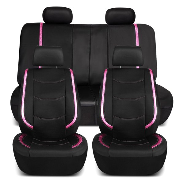  FH Group® - 1st & 2nd Row Galaxy13 Metallic Striped Deluxe Leatherette 1st & 2nd Row Black & Pink Seat Covers