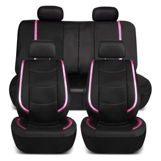 FH Group® - Galaxy13 Metallic Striped Deluxe Leatherette 1st & 2nd Row Black & Pink Seat Covers