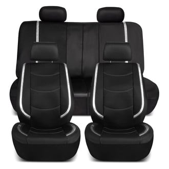 FH Group® - Galaxy13 Metallic Striped Deluxe Leatherette 1st & 2nd Row Black & White Seat Covers