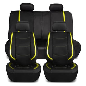 FH Group® - Galaxy13 Metallic Striped Deluxe Leatherette 1st & 2nd Row Black & Yellow Seat Covers