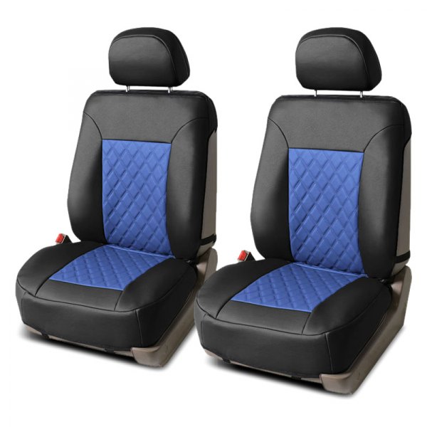  FH Group® - Quality Faux Leather Diamond Pattern 1st Row Black & Blue Seat Cushions