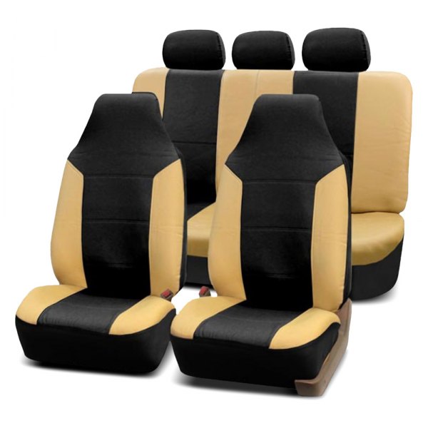  FH Group® - 1st & 2nd Row Royal PU Leather 1st & 2nd Row Beige & Black Seat Covers