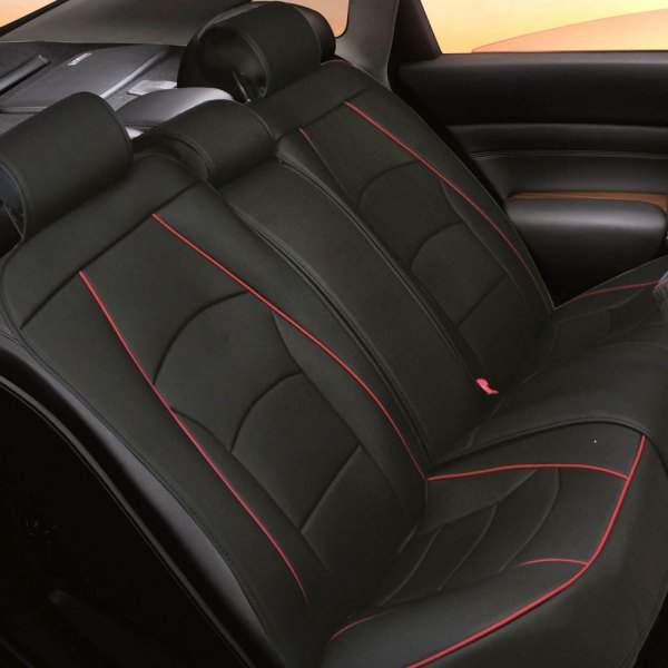  FH Group® - 2nd Row Ultra Comfort Deluxe Leatherette 2nd Row Black with Red Trim Seat Cushions