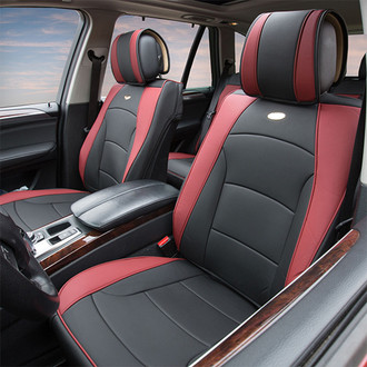 FH Group® - Ultra Comfort Deluxe Leatherette 1st Row Black & Burgundy Seat Cushions
