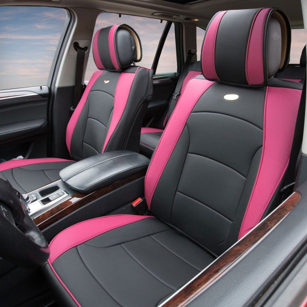 FH Group® - 1st Row Ultra Comfort Deluxe Leatherette 1st Row Black & Pink Seat Cushions
