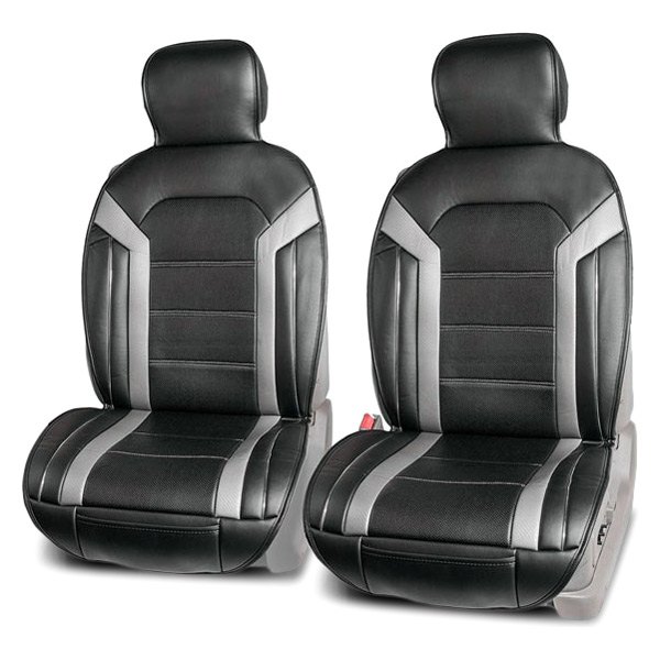 FH Group® - 1st Row Futuristic Faux Leather 1st Row Black & Gray Seat Cushions