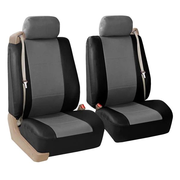  FH Group® - 1st Row All-Purpose Built-in Seat Belt PU Leather 1st Row Black & Gray Seat Covers