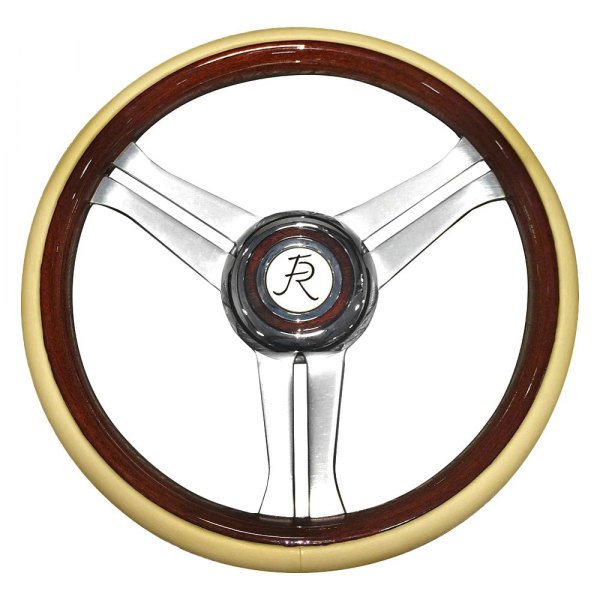 Flaming River® - Wood Steering Wheel with Tan Leather Grip