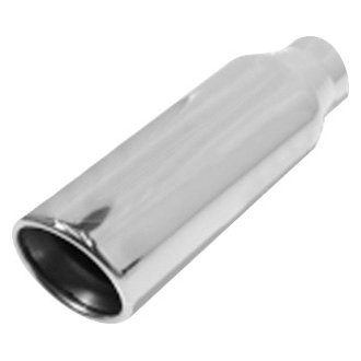 Flo-Pro® - 304 SS Round Rolled Edge Angle Cut Weld-On Double-Wall Polished Exhaust Tip (2.25" Inlet, 3.5" Outlet, 12" Length)