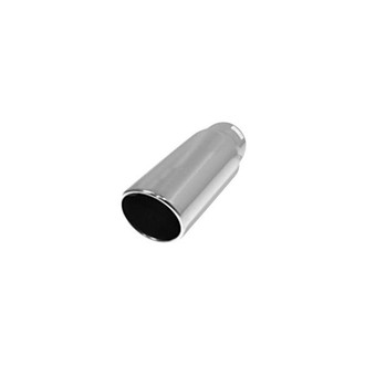 Flo-Pro® - 304 SS Round Rolled Edge Angle Cut Weld-On Polished Exhaust Tip (3.5" Inlet, 5" Outlet, 12" Length)