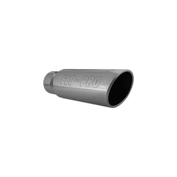 Flo-Pro® - 304 SS Round Rolled Edge Angle Cut Polished Exhaust Tip with Stamped Logo