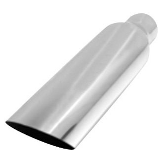 Flo-Pro® - 304 SS Round 45 Degree Non-Rolled Edge Angle Cut Polished Exhaust Tip (2.25" Inlet, 3.5" Outlet, 18" Length)