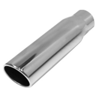 Flo-Pro® - 304 SS Round 20 Degree Rolled Edge Angle Cut Weld-On Polished Exhaust Tip (2.5" Inlet, 4" Outlet, 18" Length)