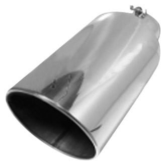 Flo-Pro® - 304 SS Round 20 Degree Rolled Edge Angle Cut Bolt-On Polished Exhaust Tip (3" Inlet, 4" Outlet, 15" Length)