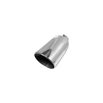 Flo-Pro® - 304 SS Round Rolled Edge Angle Cut Bolt-On Polished Exhaust Tip (4" Inlet, 6" Outlet, 15" Length)