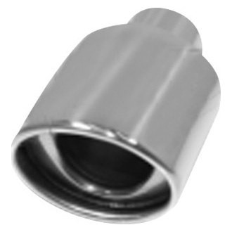 Flo-Pro® - 304 SS Oval Non-Resonated Rolled Edge Angle Cut Weld-On Polished Exhaust Tip (2.25" Inlet, 7" Length)