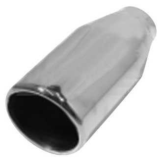 Flo-Pro® - 304 SS Round Rolled Edge Angle Cut Weld-On Double-Wall Polished Exhaust Tip (2.25" Inlet, 4" Outlet, 7" Length)