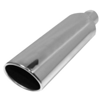 Flo-Pro® - 304 SS Oval Rolled Edge Angle Cut Weld-On Polished Exhaust Tip (2.25" Inlet, 18" Length)