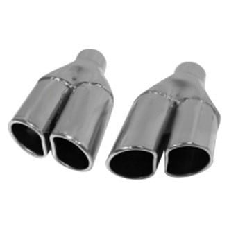 Flo-Pro® - 304 SS Driver Side D-Shape Rolled Edge Angle Cut Weld-On Dual Polished Exhaust Tip (2.25" Inlet, 12" Length)