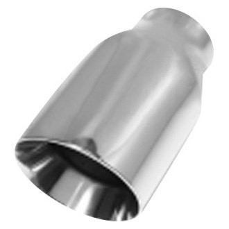 Flo-Pro® - 304 SS Round Beveled Edge Angle Cut Weld-On Double-Wall Polished Exhaust Tip (2.25" Inlet, 3.5" Outlet, 8" Length)