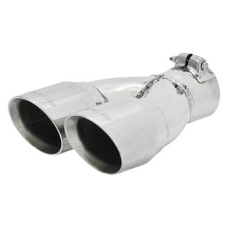 Flowmaster® - Stainless Steel Driver or Passenger Side Round Non-Rolled Edge Angle Cut Clamp-On Dual Polished Exhaust Tip with Embossed Logo