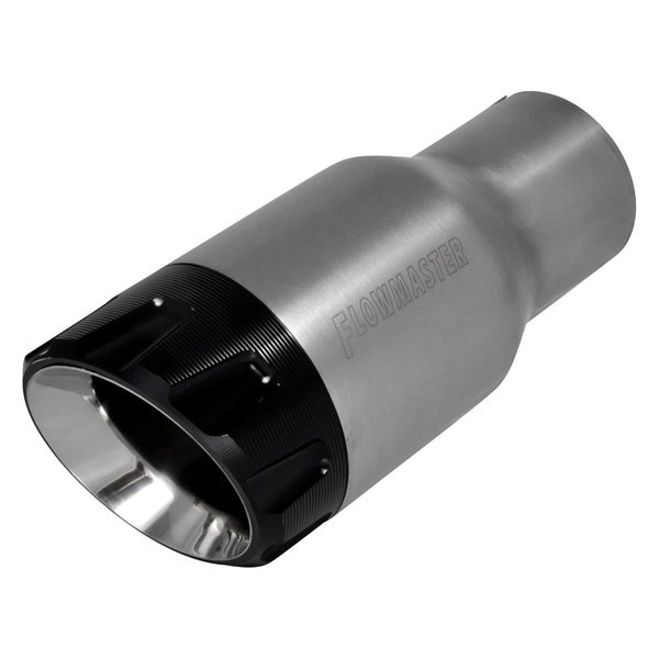 Flowmaster® - Driver or Passenger Side Stainless Steel Round Angle Cut Double-Wall Brushed Exhaust Tip with Laser Etched Logo