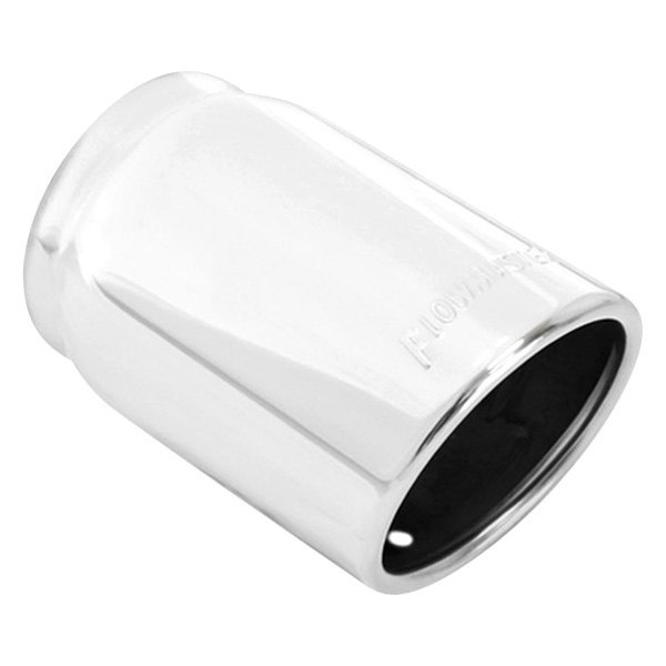 Flowmaster® - Driver or Passenger Side Stainless Steel Round Rolled Edge Angle Cut Single-Wall Polished Exhaust Tip with Embossed Logo
