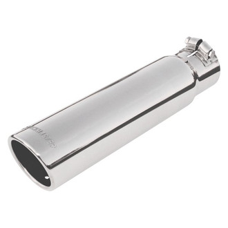 Flowmaster® - Stainless Steel Round Rolled Edge Angle Cut Clamp-On Polished Exhaust Tip with Embossed Logo (2.5" Inlet, 3" Outlet, 12" Length)