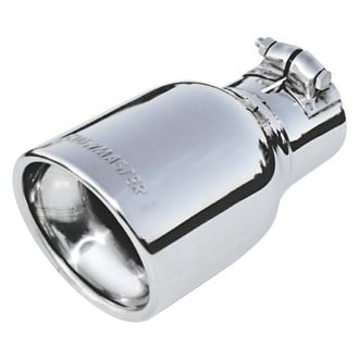 Flowmaster® - Stainless Steel Round Rolled Edge Angle Cut Clamp-On Polished Exhaust Tip with Embossed Logo (2.5" Inlet, 4" Outlet, 7.5" Length)