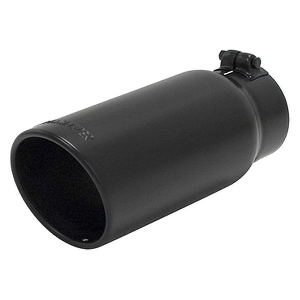 Flowmaster® - Driver or Passenger Side Stainless Steel Round Non-Resonated Rolled Edge Angle Cut Single-Wall Black Ceramic Coated Exhaust Tip with Embossed Logo