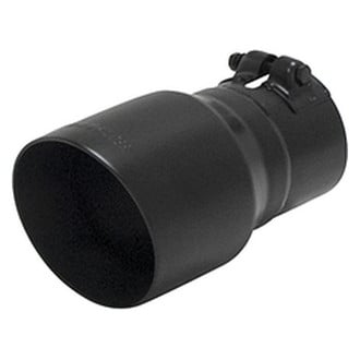 Flowmaster® - Stainless Steel Driver or Passenger Side Round Non-Rolled Edge Angle Cut Clamp-On Double-Wall Black Ceramic Coated Exhaust Tip with Embossed Logo (3" Inlet, 4" Outlet, 7" Length)