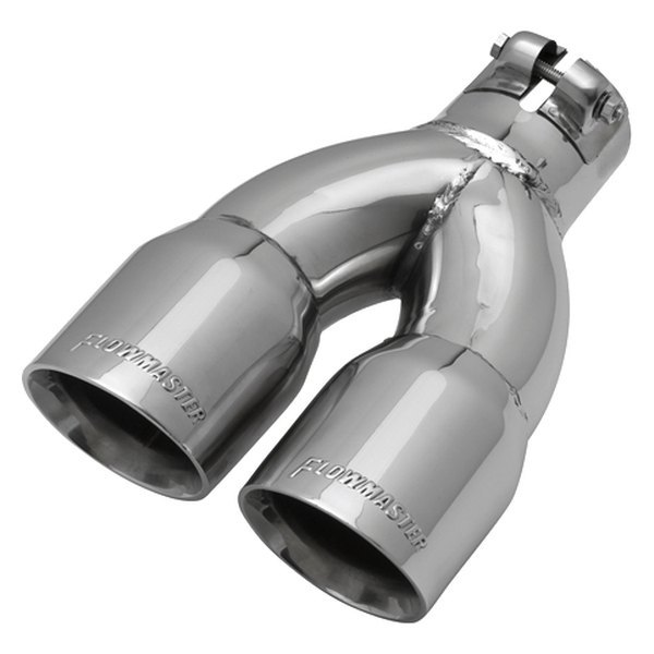 Flowmaster® - Driver or Passenger Side Stainless Steel Round Non-Rolled Edge Angle Cut Dual Polished Exhaust Tip with Embossed Logo
