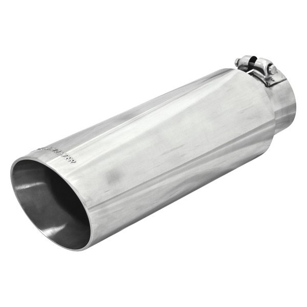 Flowmaster® - Driver or Passenger Side Stainless Steel Round Non-Rolled Edge Angle Cut Double-Wall Polished Exhaust Tip with Embossed Logo