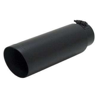 Flowmaster® - Stainless Steel Driver or Passenger Side Round Non-Rolled Edge Angle Cut Clamp-On Double-Wall Black Ceramic Coated Exhaust Tip with Embossed Logo (3" Inlet, 4" Outlet, 13" Length)