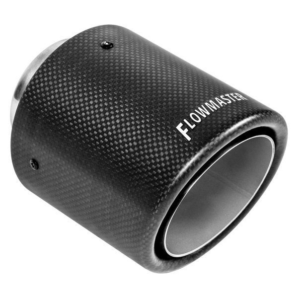 Flowmaster® - Driver or Passenger Side Carbon Fiber Round Rolled Edge Angle Cut Double-Wall Satin Exhaust Tip