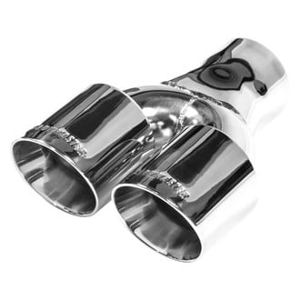 Flowmaster® - Stainless Steel Driver or Passenger Side Round Non-Rolled Edge Angle Cut Weld-On Dual Polished Exhaust Tip with Embossed Logo (3" Inlet, 3.5" Outlet, 9.5" Length)