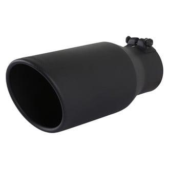 Flowmaster® - 304 SS Round Rolled Edge Angle Cut Clamp-On Single-Wall Black Ceramic Coated Exhaust Tip with Embossed Logo (3.5" Inlet, 5" Outlet, 12" Length)